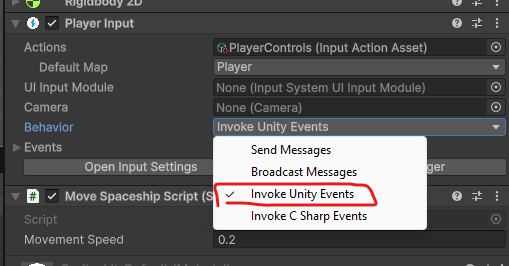 Behavior sat til Invoke Unity Events.