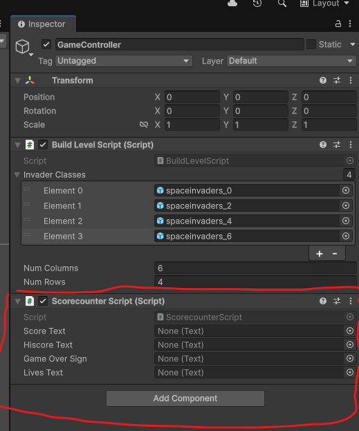 Justering af UI Text-egenskaber i Inspector.
