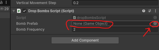Bomb Prefab slot i DropBombsScript.