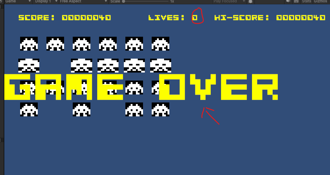 Game Over skærmbillede.